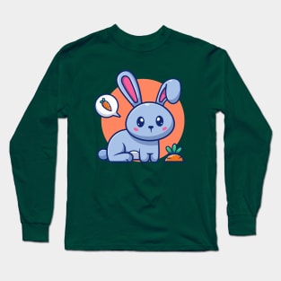 Cute Rabbit With Bubble Speech Carrot Long Sleeve T-Shirt